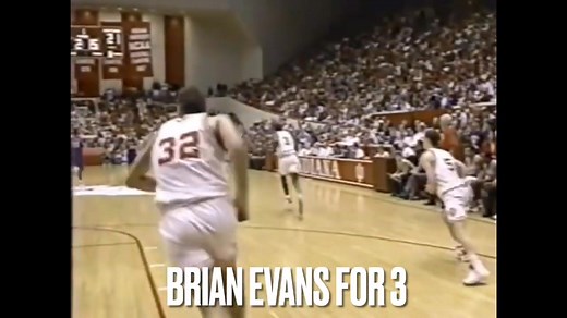 Brian Evans for three against the Kansas Jayhawks, I was in attendance for this game, boring because we dominated, but enjoyable because we didn't beat the Jayhawks very often! #Indiana #indianabasketball #brianevans #Hoosiers | Indiana Basketball Memories