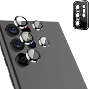 DAKORIE S22 Ultra Camera Lens Protector, Tempered Glass Back Camera Lens Protector Aluminum Alloy Lens Ring Cover for Samsung Galaxy S22 Ultra (Silver)