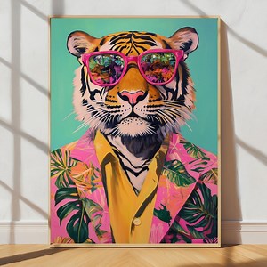 Cool Tiger Art Print | Tiger in Sunglasses With Tropical Suit | Funky Jungle Animal Wall Decor | Maximalist Digital Download - Etsy