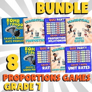 8 GAMES BUNDLE - Grade 6-7 No Prep Math Interactive Activities  for Proportions
