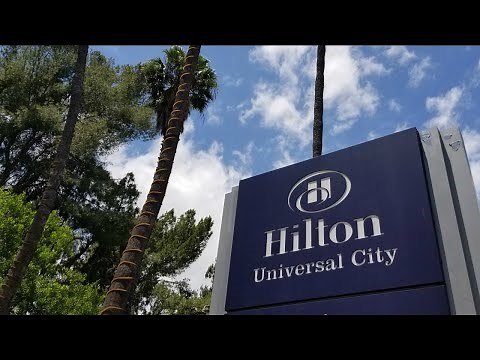 Hilton Universal City Hotel SUITE TOP FLOOR Room Tour *Amazing VIEW of Universal Studios Hollywood!
