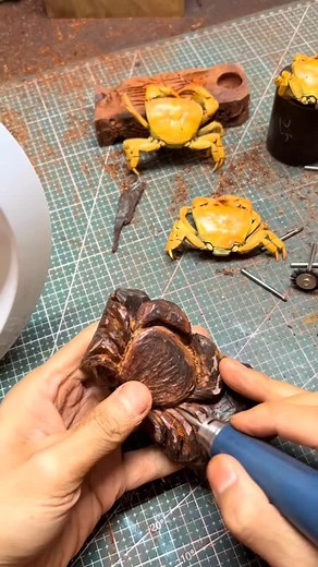 A Q Creator | From Block to Crab – Mind-Blowing Wood Carving Process! #shorts #viralvideo #woodcarvingartist | Instagram