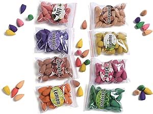 176 pcs backflow Incense Cones 8 Kinds of Mixed Natural Fragrance backflow Incense Cones Sandalwood, Rose Lily, Jasmine, Lemon, Lavender, Agarwood, Green Tea Incense Tube