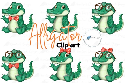 Alligator Clip Art, 6 PNG Files, Alligator With Bow, Bow Tie, Alligator With Glasses, See Ya Later, See You Later, School Alligator, - Etsy