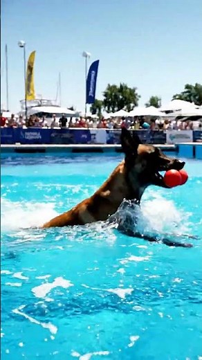 Incredible 30-foot "Flying" Dog Jump into Pool! 🐕✈️ #viralpets #dogtraining #funnyanimals #funnypets