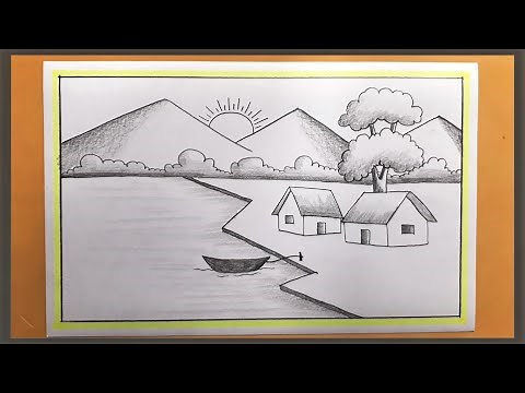 Scenery Drawing Tutorial | Village landscape Scenery Art | Pencil Drawing