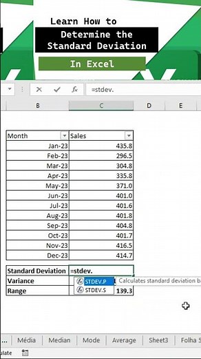 How to determine the Standard Deviation in Excel #standarddeviation #excel #statistics #dispersion