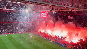 Ajax put on a pyro show during their home match against FC Groningen tonight, honoring hooligan Tum, who sadly passed away earlier this month. | Casual Ultra