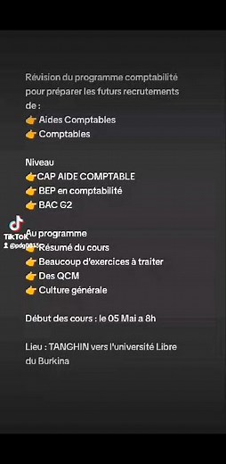 Vous êtes candidat(e) a un recrutement de � Aide comptable � Comptable � Caissiers Alors cette formation est la votre 80% de chance de réussir au test 78 79 98 48 | Pdg Nikièma
