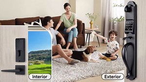 Heavy Duty keypad Double Door Handleset with Lock for Front Door, Electronic Keyed & Dummy Set, Matte Black Finish