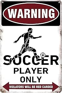 Boys & Girls Soccer Room Decor, Soccer Gifts, Men Bedroom Wall Soccer Sign, Metal Soccer Player Only Signs