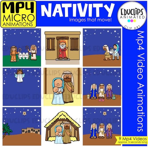 Nativity Christmas MP4 Micro Animations for Kids and Classrooms {Educlips}