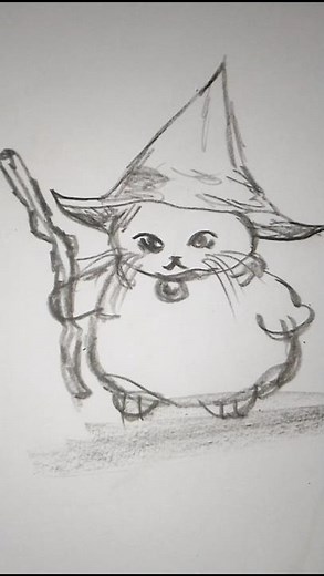 ​How to Draw a Cute Witch Cat Step by Step | Easy Wizard Cat Sketch #shorts