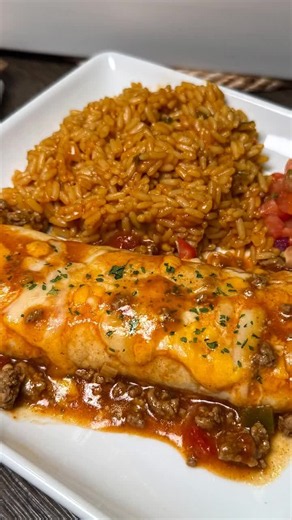 Smothered Beef Burrito Recipe with Mexican Rice