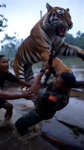VIRAL...MERINDING! 😱 Detik-detik Tentara Diterkam Harimau Saat Banjir