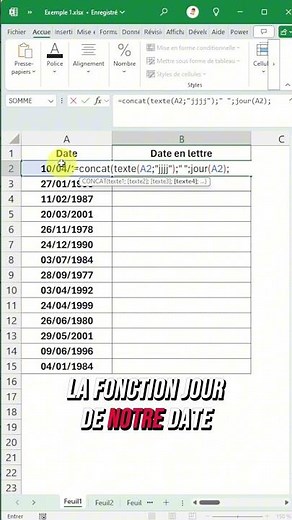 Convertir une date en lettre 🪄 #excel #exceltips #date #convertir #texte