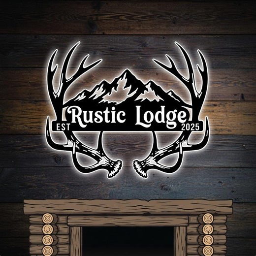 LED Rustic Lodge Sign, Backlit Cabin Wall Art, Antler Mountain Lodge Decor, Personalized Hunting Cabin Sign, LED Lodge Decor - Etsy
