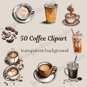 Coffee Clipart Bundle: 50 PNG Images, Transparent Background (digital Download) - Etsy