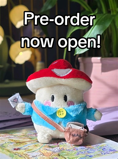 I am over the moon with this cute little guy and his mail satchel! The way his bag opens and closes is just adorable. 🥹🩷 So happy to say that Herm the Mossheart mail man plushie is now available for pre-order!🍄💌 Let's see if we can hit the goal of 300 Herm's adopted to make it happen 🥳🌟