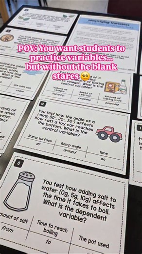 Jacqueline Brower | Science on Instagram: "New year, same struggle… VARIABLES 😅 So I made something my students actually enjoy. ✨ Identifying Variables: Silly Phrase Scavenger Hunt ✨ Students move around the room, identify independent, dependent, and control variables, and collect words that build a silly sentence (aka built-in self-checking 🙌). ✔️ Low prep ✔️ Movement + engagement ✔️ Easy to check ✔️ Perfect for January review 🎉 This is my FREEBIE for Try Something New in the New Year event 
