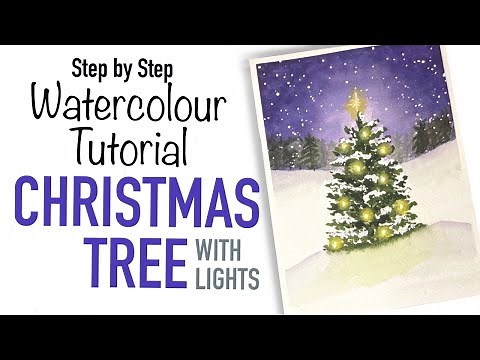 Easy Watercolour Christmas Tree With Lights / Christmas Card