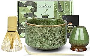 Artcome Premium Matcha Tea Set - 19.6oz Ceramic Bowl with Spout, Bamboo Whisk, Scoop, Whisk Holder & Brewing Guide - Elegant, Complete Set for Authentic Japanese Tea Ceremony