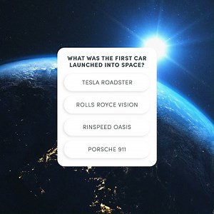 What was the first car launched into space? [Answer Will Be Posted Below In a Few Days] 1. Tesla Roadster 2. Rolls Royce Vision 3. Rinspeed Oasis 4. Porsche 911 Answer: Tesla Roadster | Canada Drives