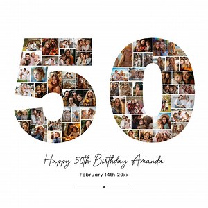 50th Birthday Photo Collage Template, Personalized 50th Birthday Gift for Women, Him, Mom, Number Collage, Family Gift, Birthday Gift, Canva - Etsy