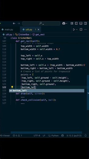 Cricket bouncing ball game in Python - Part 4/6⚡️ #shorts #coding #programming #python