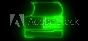 Neon glowing green printer animation in black background