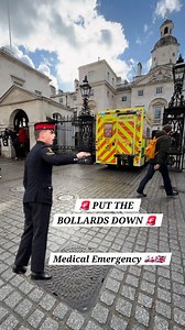 254K views · 3.5K reactions | MEDICAL Emergency: Guard Change delayed for Ambulance ❤️ Part 4 "Put the bollards down!"  Real-time coordination at Horse Guards. ️ Watch as the Lance Corporal (NCO) in charge informs the King's Life Guard of a delay to the Changing of the Guard ceremony, prioritizing immediate access for the London Ambulance Service as a visitor collapsed. ❤️ #HorseGuards #fblifestyle | At Horse Guards | Facebook
