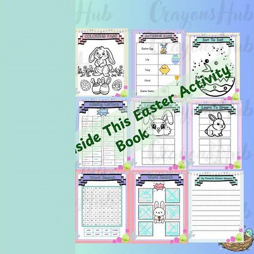 50-Page Printable Easter Activity Book | Kids Games & Coloring Pages | https://crayonshub.etsy.com