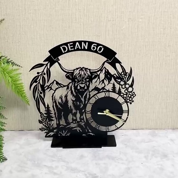 Highland Cow Desk Clock With Name, Rustic Table Clock for Farmhouse or Living Room Decor, Birthday Gift for Dad or Grandpa - Etsy