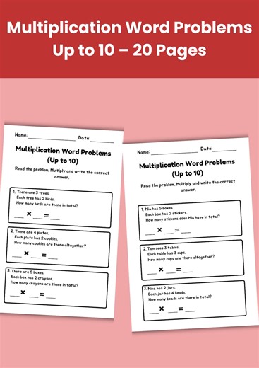 Multiplication Worksheets up to 10 | Word Problems | 20 Printable Math Worksheets for Kids - Etsy UK