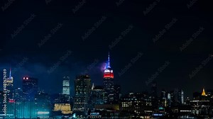 New York, NY, USA - July 4, 2020 : Time lapse of 4th of July Fireworks near the Empire State Building in New York City