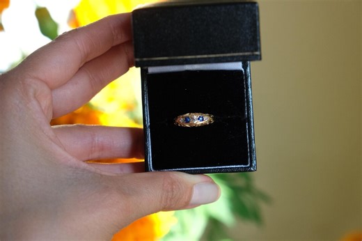 Antique 18k Gold Sapphire Diamond Ring | Five Stone Band, Size 4.5 - Etsy