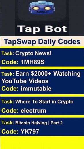 #TapSwap: 20 Daily Codes | List of #Tasks and #Codes 🔥