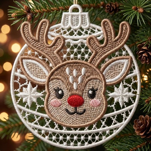FSL Christmas Ornament - Free Standing Lace Machine Embroidery Designs Instant Download 4x4 Hoop SCA0251-001 - Etsy