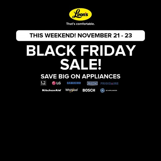 Sleep in on Friday, score Black Friday Appliance & Electronics savings NOW! 😮 📺 LG 86" 4K TV — $999 (save $300) 🧺 L2 Washer $695 Dryer $595 And don’t forget — spend $2000 on furniture or mattresses and get a $200 instant credit before the sale ends. Don’t miss it. Leon’s. That’s Comfortable. | Leon's Owen Sound