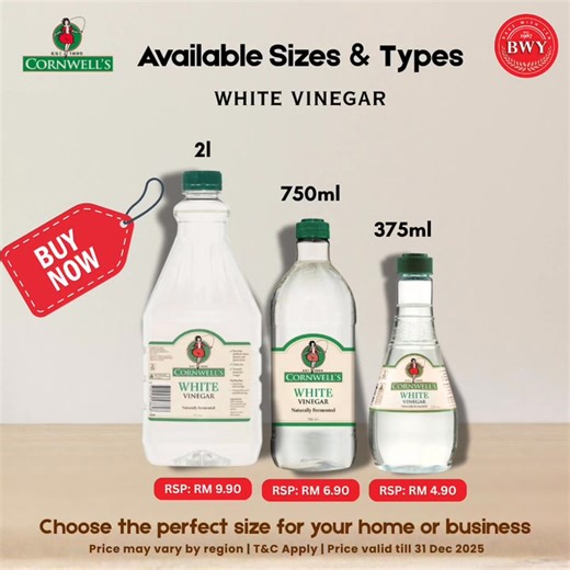 New arrivals at Bake With Yen – Cornwell’s Vinegar Range! ✨ Now available in 3 convenient sizes – 2L, 750ml & 375ml: 🍶 Cornwell’s White Vinegar – perfect for cooking, pickling & cleaning 🍎 Cornwell’s Apple Cider Vinegar – great for cooking, dressings & drinks Easy to use, versatile, and a must-have in every kitchen! ✨ Don’t miss our monthly promotion — only at BAKE WITH YEN BERCHAM! 📍 Location: https://goo.gl/maps/pFmMboxfkagZkwNn7 💬 WhatsApp Order / Pickup / Inquiry: https://www.wasap.my/60