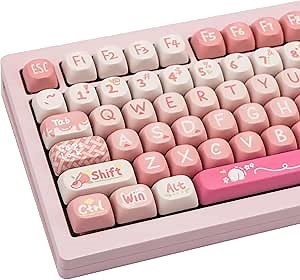 128 Key Peach PBT Keycap Set, MOA Profile, Dye-Sublimation, Cute Keycaps for for Cherry Gateron MX Switches Mechanical Gaming Keyboard (Pink)
