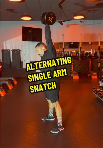 Alternating Single Arm Snatch There are a lot of technical pieces to this movement, but the best thing we can do as coaches is to simplify it; jump and punch. We want to be clear that this is a hip power movement, not an arm movement. Jump the weight up and punch at the top. Arms do little to no work. We want the dumbbell to move in as straight of a line possible. Most important is to drop the hips low before jumping the weight up! #alternatingsinglearmsnatch #dumbellsnatch #singlesarmsnatch #ot