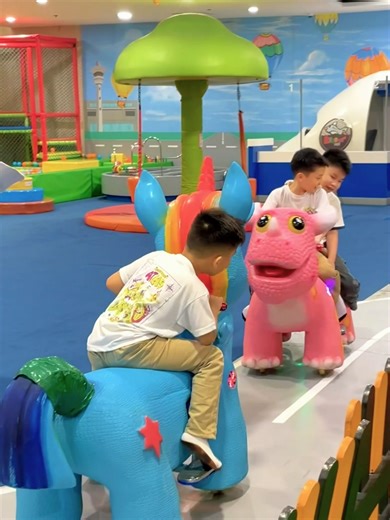 Riding Dinosaurs at KinderCity Evia