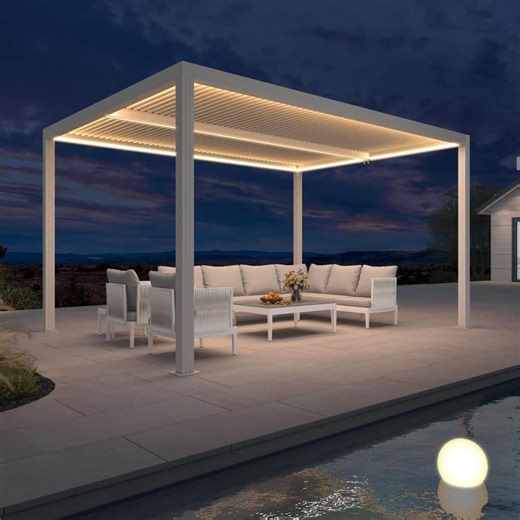 Check The Home Depot's Q&A Before Buying: PURPLE LEAF 10 ft. x 13 ft. White Aluminum Frame Outdoor Louvered Pergola Gazebo with Adjustable Sunshade Roofs and LED Strip Lights