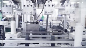 White plastic bottle on the conveyor. Clip. High technology Plastic bottle manufacturing industrial, Raw material plastic bottle production, precision plastic bottle blow method. 4K