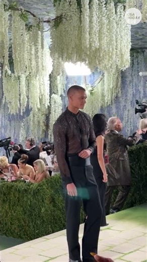 Tyriq Withers arrives for his first Met Gala in Louis Vuitton