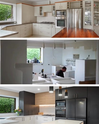 Before ➡️ During ➡️ After A full kitchen transformation that shows just how much difference the right design and finishes can make. Same space, completely new feel. | Dream Doors NZ Ltd