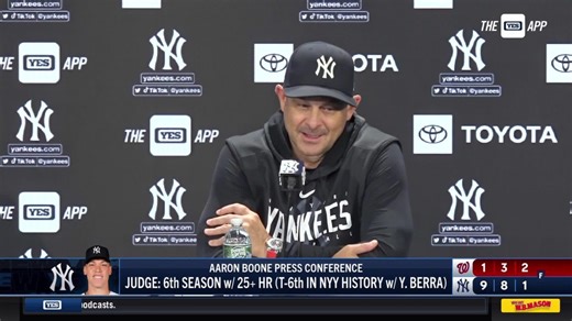 Aaron Judge's 3-homer game and Luis Severino's 1-hit outing put a smile on the face of Yankees skipper Aaron Boone. | YES Network