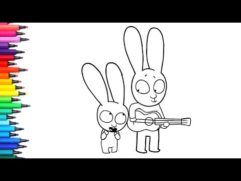 Simon the Rabbit with little brother Gaspard Drawing & Coloring For Kids and Toddlers_ Kids
