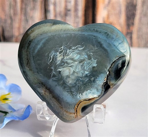 Black Sardonyx Heart – 1.5” Polished Crystal Heart With Swirls & Dendritic Landscape Inclusions, Unique Banded Stone - Etsy